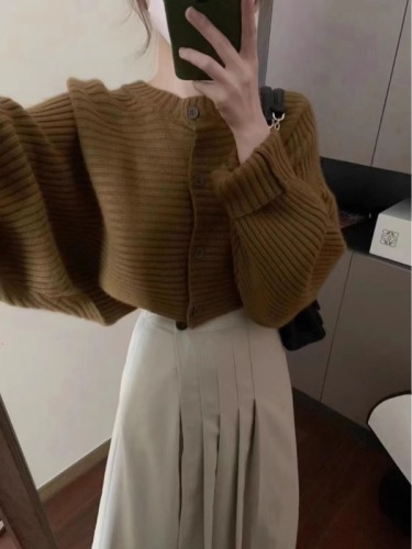 Early autumn chic high-end bat-sleeve loose sweater women's knitted design niche cardigan first love temperament jacket