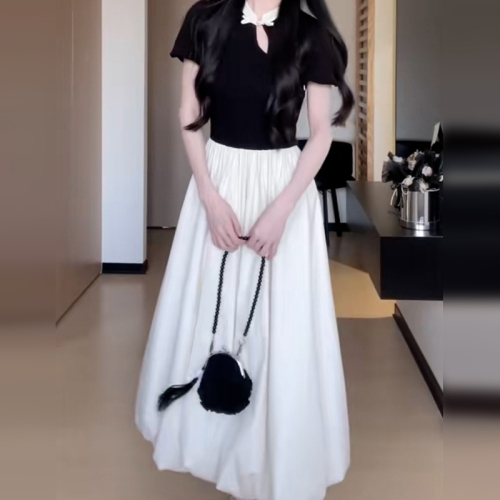 New Chinese style national style fake two-piece dress for children summer 2024 new style light luxury high-end temperament bud long skirt