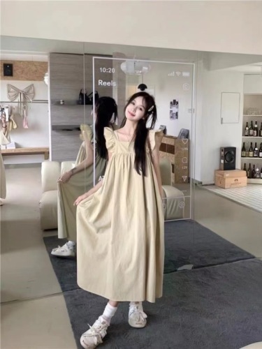 Feifei sleeve dress women's bow strap design French style backless long skirt