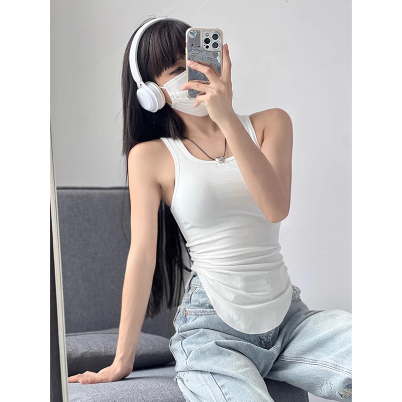 Official photo Modal rayon rib casual simple arc hem work vest summer top for women