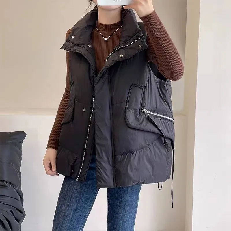 Down cotton vest for women 2024 winter new Korean style design loose slimming foreign style thickened vest bread suit