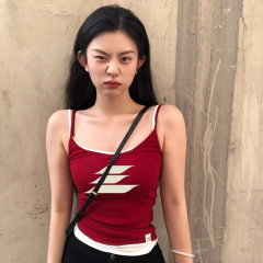 High quality pure cotton 220g 40 count smooth food wool 92 cotton 8 spandex slim fake two piece suspender t-shirt for women