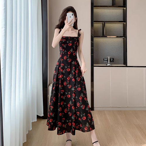 Original work floral suspender dress summer 2024 new holiday beach dress sleeveless women's clothing