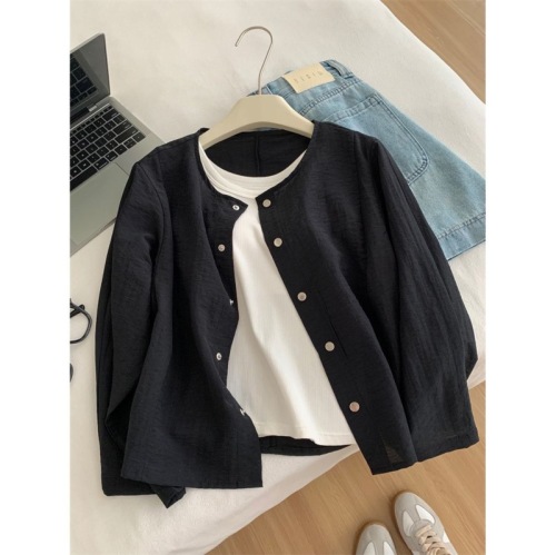 Original fabric, original method, cardigan for women in summer, simple Korean style, versatile, slim, round neck, thin sun protection short jacket