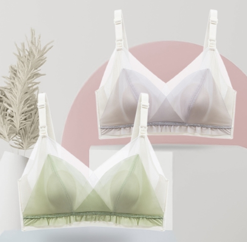 Ultra-thin wire-free nursing bra with buckle push-up during pregnancy and lactation, maternity underwear, women's feeding bra, summer