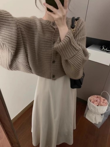 Early autumn chic high-end bat-sleeve loose sweater women's knitted design niche cardigan first love temperament jacket