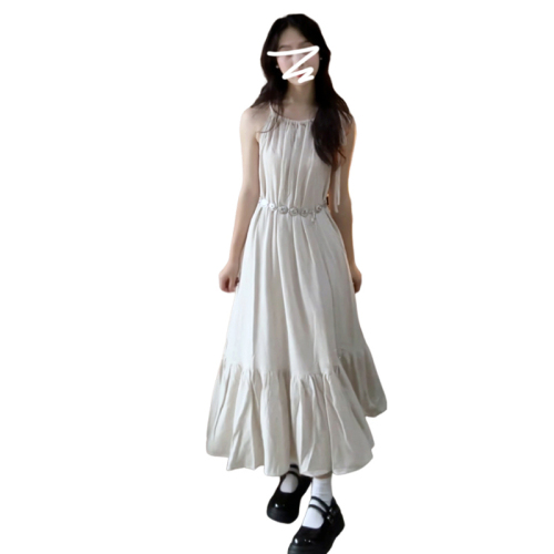 2024 new Korean style high-end v-neck floral dress for women, summer small French style waist long skirt