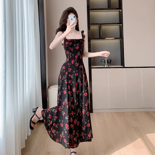 Original work floral suspender dress summer 2024 new holiday beach dress sleeveless women's clothing