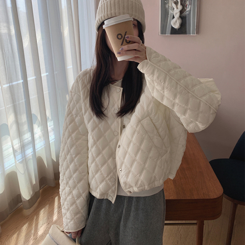 Puff rhombus down jacket autumn and winter 2024 short style small fashion thin cotton clothespin cotton loose coat for women