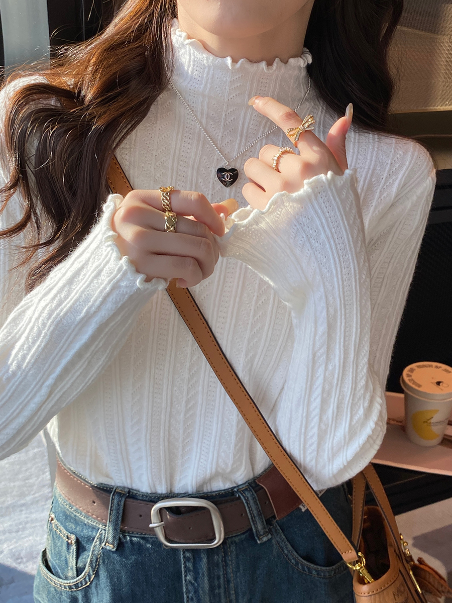 Women's Basic Crew Neck Sweater 2024 New Autumn/Winter Knit Top with Half High Collar and Button Edge