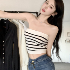 Design sense niche chic striped inner bottoming tube top one shoulder female pure lust style sexy hot girl sleeveless top