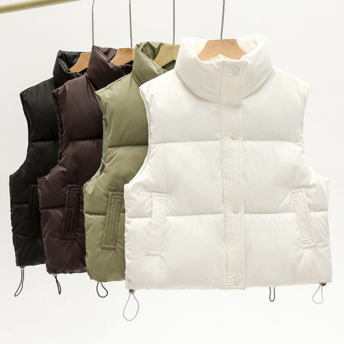 Real shot of 2024 autumn and winter new Korean style short stand-up collar vest, foreign style loose vest, down jacket, foreign trade