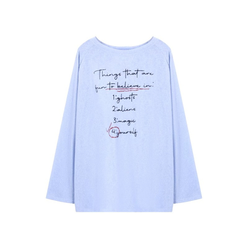 Lazy style thin blue long-sleeved T-shirt women's summer sun protection blouse simple versatile loose top