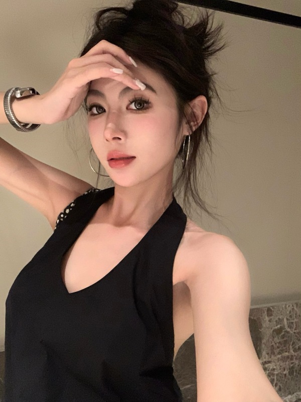Real shot and real price casual lazy suit halter neck sleeveless backless vest high waist wide leg casual pants