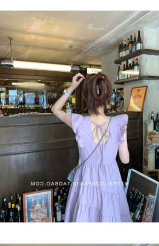 Zhenzhenjia gentle and high-end small purple dress for women 2024 new style mid-length a-line skirt thin