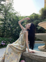 Actual shot of summer retro oil painting texture floral dress!