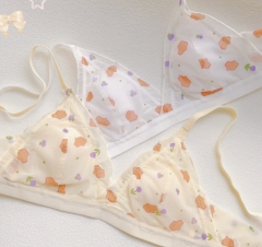 Thin underwear for women showing small breasts without steel rings, push-up bunny ears bra for students, comfortable and breathable summer