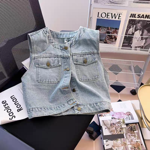 Denim vest vest jacket women 2024 summer new outer wear thin sleeveless short vest vest top