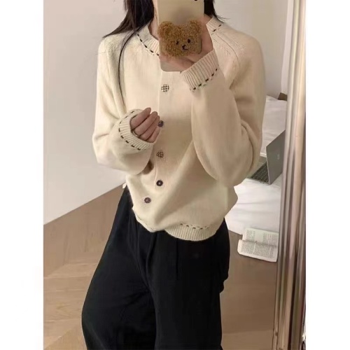 Gray gray knitted cardigan for women 2024 soft waxy knitted loose versatile sweater short coat outer