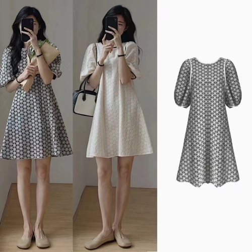 2024 New Summer Design Niche French Autumn Small Puff Sleeve Floral Dress Women's Summer