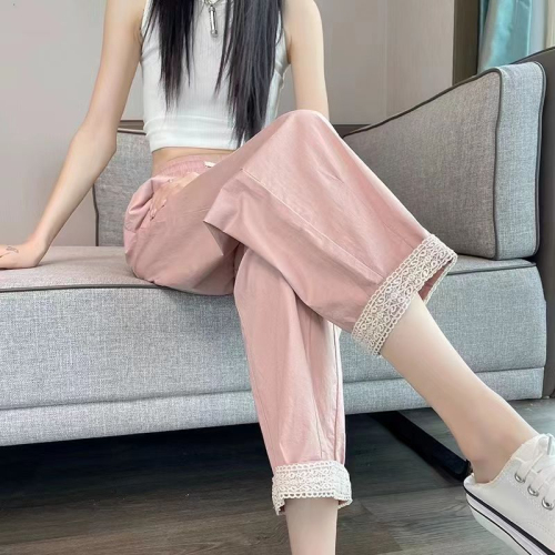 Pink quick-drying daddy pants for women summer thin 2024 new sports pants casual straight ice silk radish harem pants