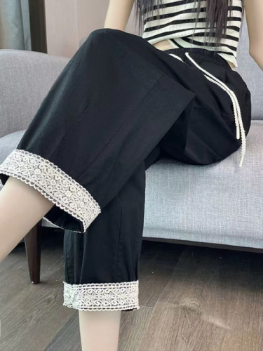 Pink quick-drying daddy pants for women summer thin 2024 new sports pants casual straight ice silk radish harem pants