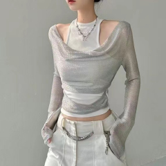 New early autumn cool layered fake two-piece vest pullover T-shirt cover-up trendy jacket for women