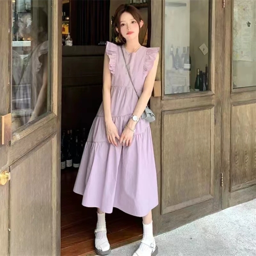 Zhenzhenjia gentle and high-end small purple dress for women 2024 new style mid-length a-line skirt thin