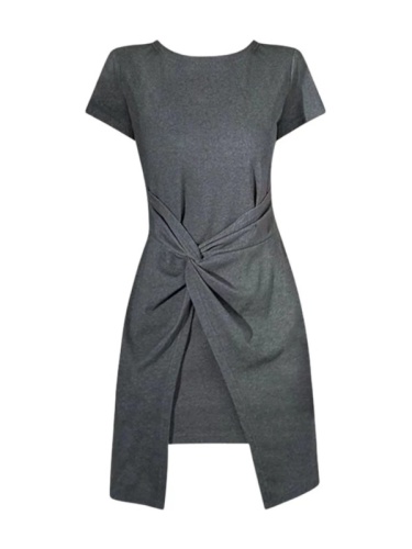 Irregular slit gray pleated short-sleeved dress 2024 designer women's niche tea break French skirt summer