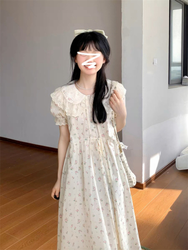 College style doll collar petite dress 2024 new summer tea break French first love fairy floral long dress