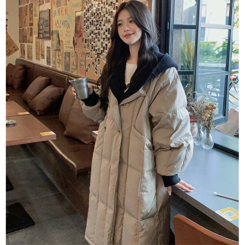 Korean style mid-length knitted hooded down jacket for women 2024 winter new thickened large size cotton jacket