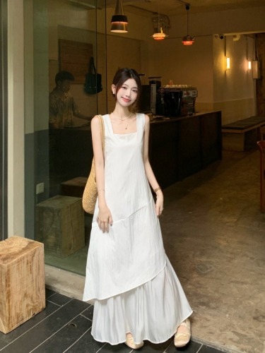 Actual shot and real price~High-end Korean style lazy design irregular hem patchwork vest dress for women long skirt