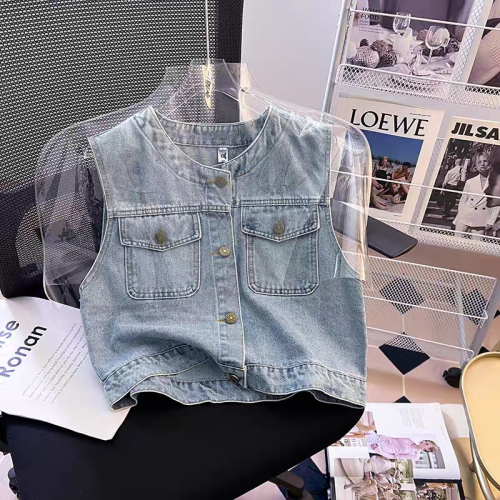 Denim vest vest jacket women 2024 summer new outer wear thin sleeveless short vest vest top