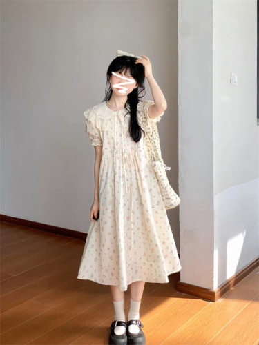 College style doll collar petite dress 2024 new summer tea break French first love fairy floral long dress