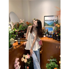 Pure lust style hottie small suspender girl summer sexy beautiful back sleeveless loose flesh-covering top sweet age-reducing baby doll shirt