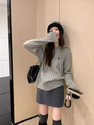 2024 New Autumn and Winter Gray Hooded Sweater Women's Spring Small Twist Inner Sweater Simple Twist Hoodie