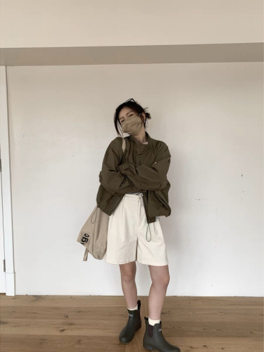 Autumn army green stand collar jacket new jacket zipper short high waist autumn and winter jacket