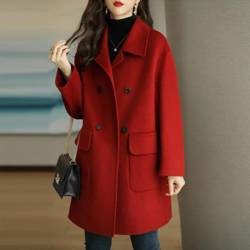 Woolen coat for women 2024 autumn and winter new age-reducing Korean style warm mid-length loose coat for small people