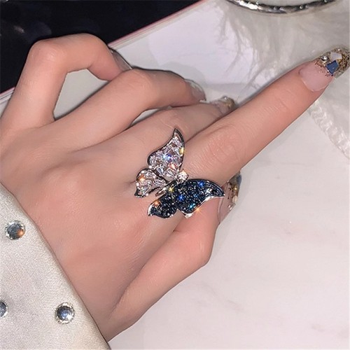 Korean super fairy zircon butterfly ring women's ins trend light luxury niche three-dimensional high-end index finger ring