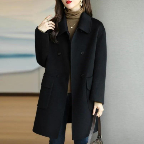 Woolen coat for women 2024 autumn and winter new age-reducing Korean style warm mid-length loose coat for small people