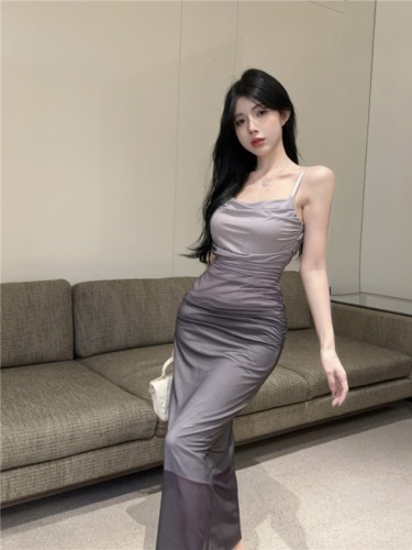 Actual shot~ Pure lust sexy suspender dress, mesh tight sleeveless long skirt, gradient waist-hugging skirt