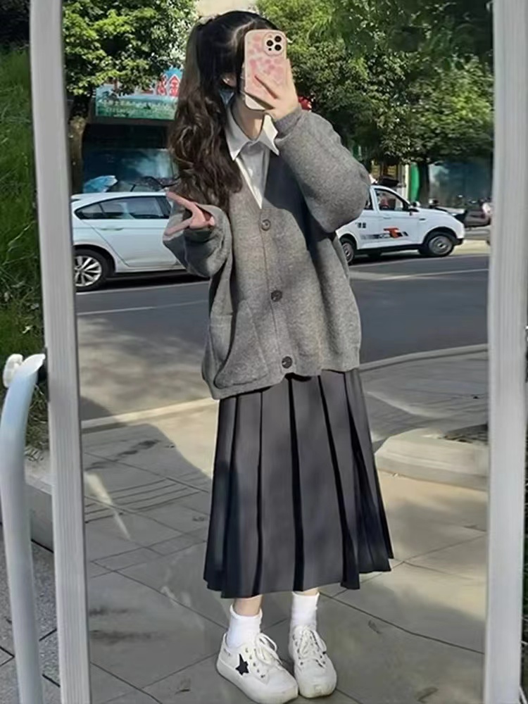 灰色毛衣開衫外套春秋女2024新款chic夏裝季小個子韓系針織衫初秋