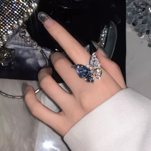 Korean super fairy zircon butterfly ring women's ins trend light luxury niche three-dimensional high-end index finger ring