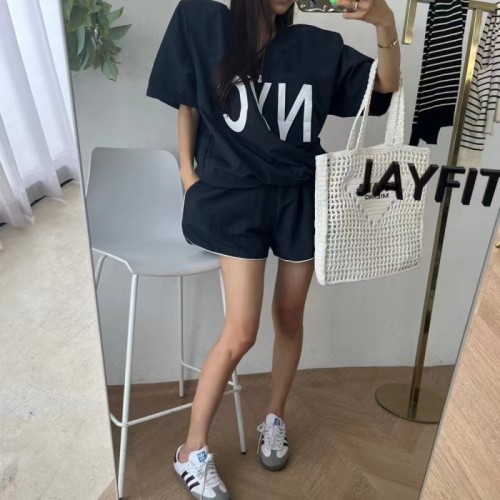 Korean Dongdaemun 24 summer versatile round neck pullover short-sleeved top + casual shorts fashion set