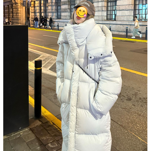 Extra long down jacket for women over the knee 2024 new thickened large quilt winter mid-show hooded cotton jacket