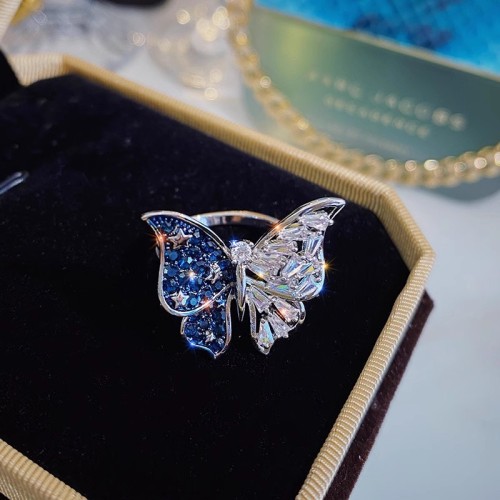 Korean super fairy zircon butterfly ring women's ins trend light luxury niche three-dimensional high-end index finger ring