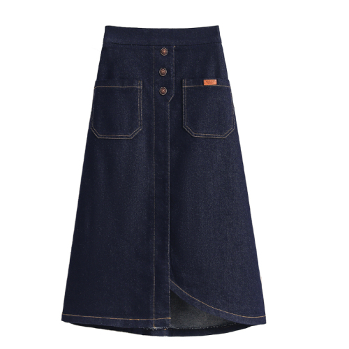 Real shot of summer Korean style large size elastic waist elastic denim mid-length skirt for fat girls slimming summer skirt