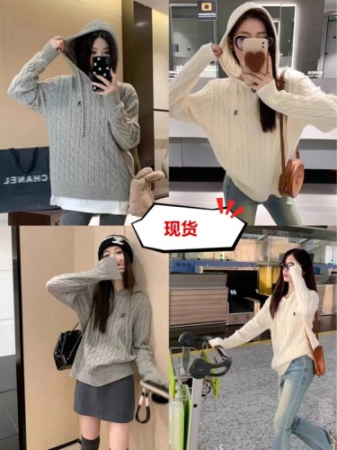 2024 New Autumn and Winter Gray Hooded Sweater Women's Spring Small Twist Inner Sweater Simple Twist Hoodie