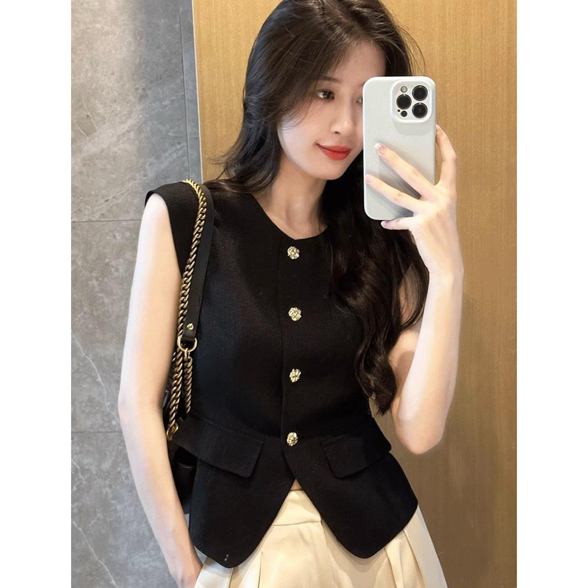 Quality Inspection Officer Picture 2024 Summer New Style Sleeveless Tops Small Fragrance V-neck Suit Vest Vest Women
