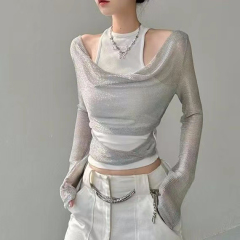 New early spring cool layered fake two-piece vest pullover T-shirt cover-up trendy jacket for women